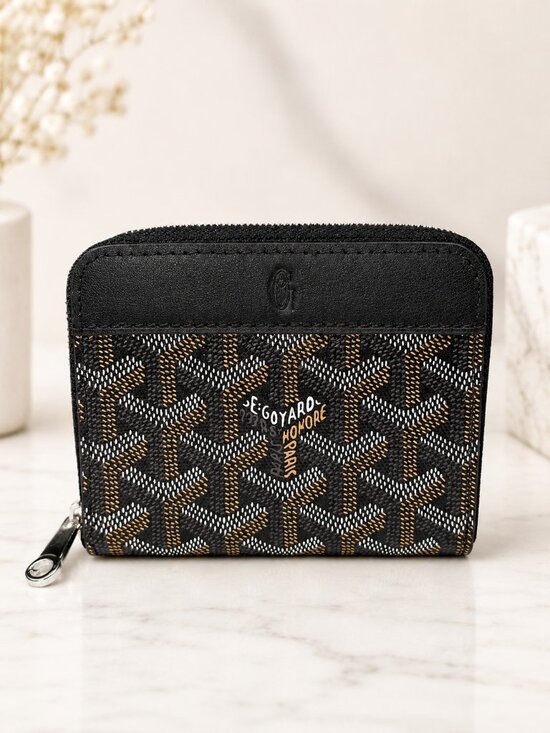 Goyard Handbags - Goyard Saint-Sulpice Zip Wallet / Card Holder Black Goyardine New